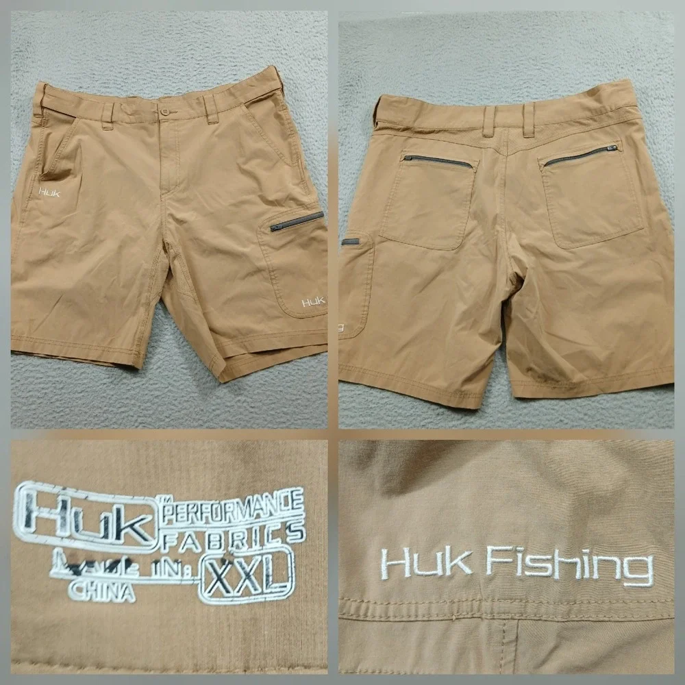 Huk‎ Fishing Performance Shorts Mens XXL Tan Khaki Cargo Pockets Outdoor
